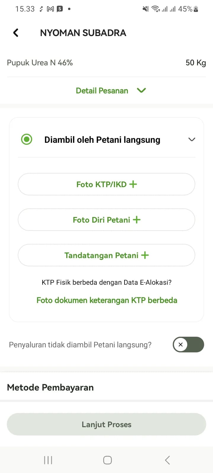 Bagian Diambil oleh Petani langsung beserta tiga dokumen wajibnya