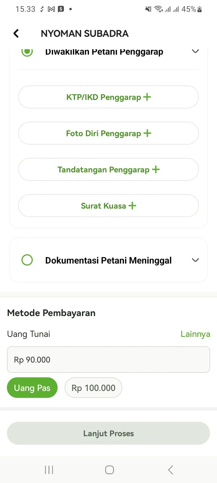 Daftar dokumen skema Diwakilkan Petani Penggarap termasuk Surat Kuasa