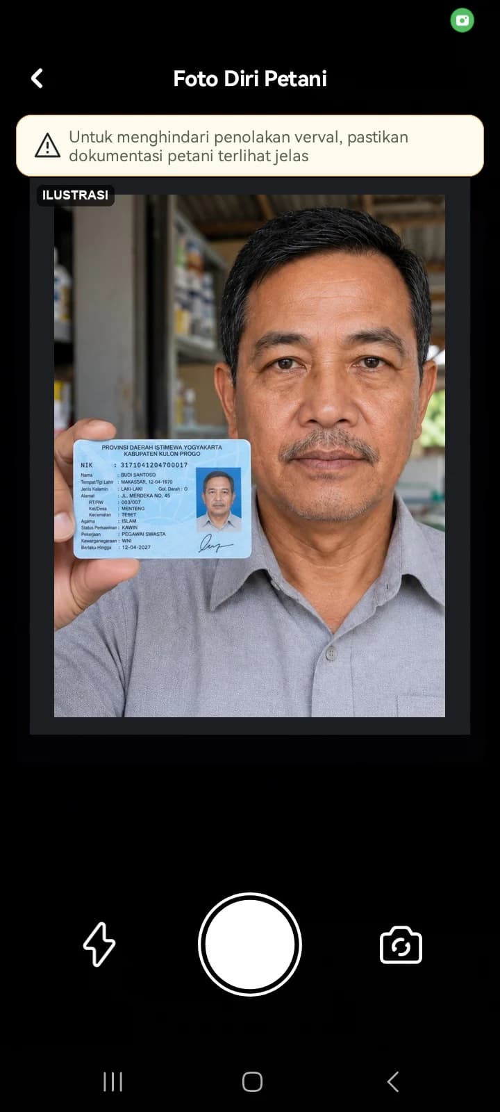 Kamera dokumentasi untuk foto diri petani, tanpa kerangka kartu