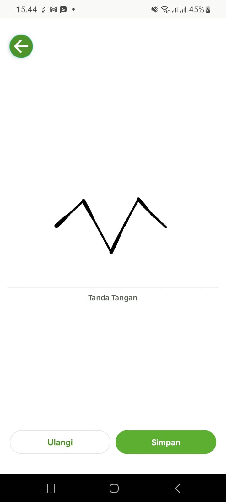 Kanvas tanda tangan yang sudah terisi goresan di atas garis panduan