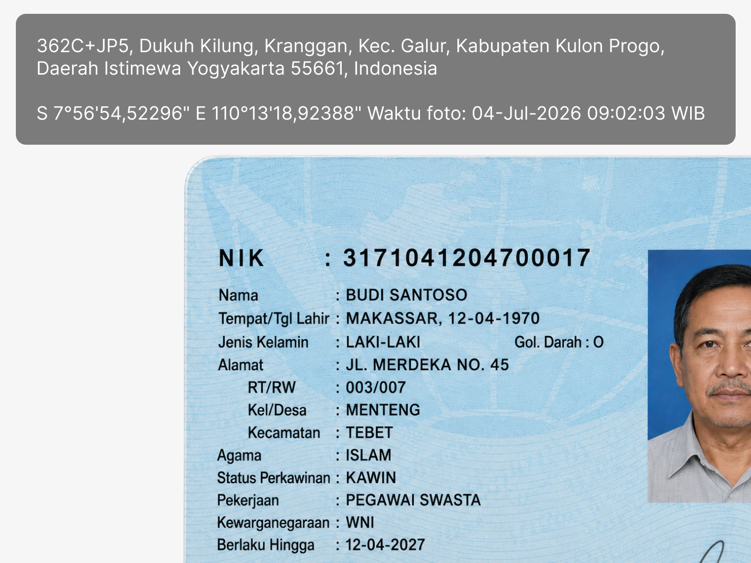 Contoh foto: KTP terpotong