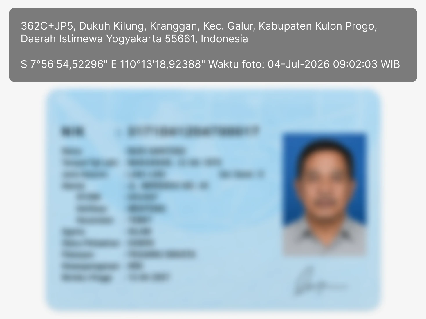 Contoh foto: KTP buram / tidak jelas