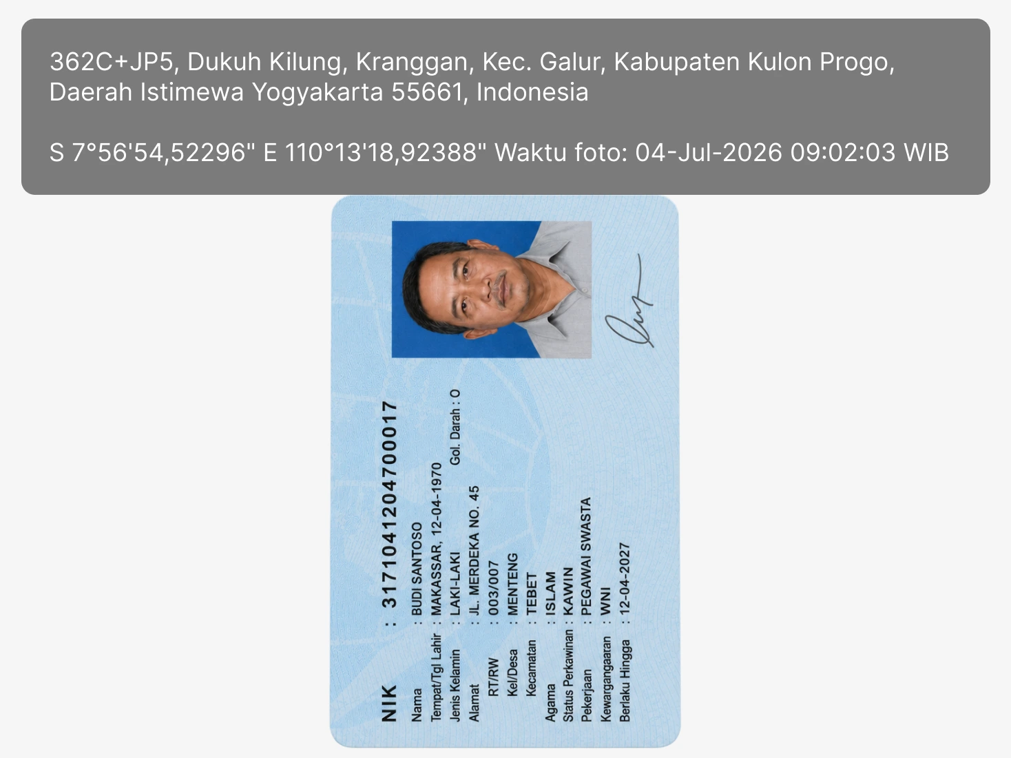 Contoh foto: KTP utuh — vertikal